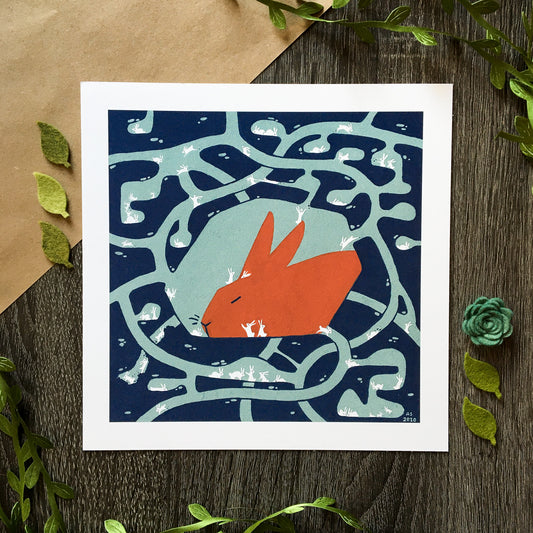 red rabbit: little city art print