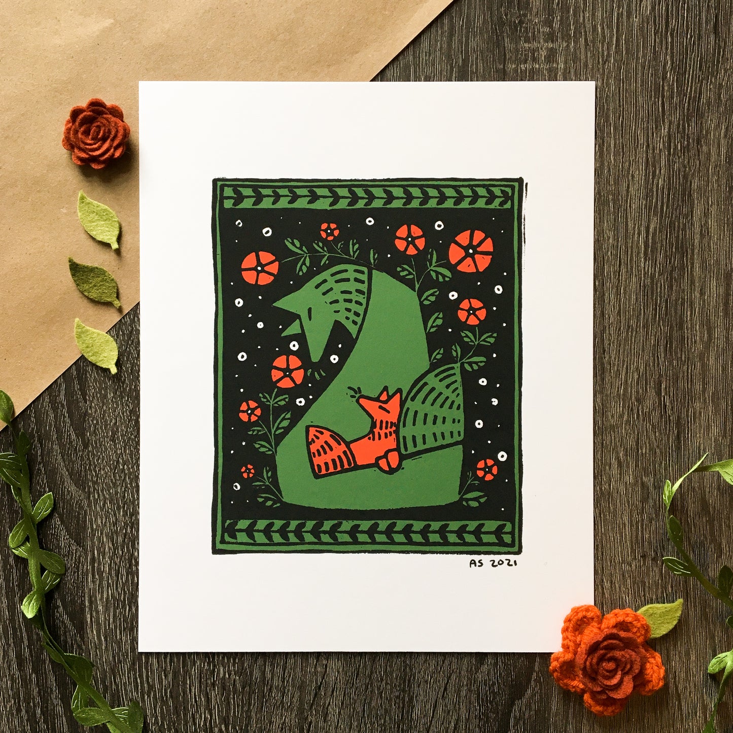 poppy foxes art print