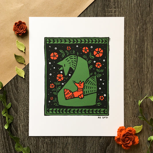 poppy foxes art print