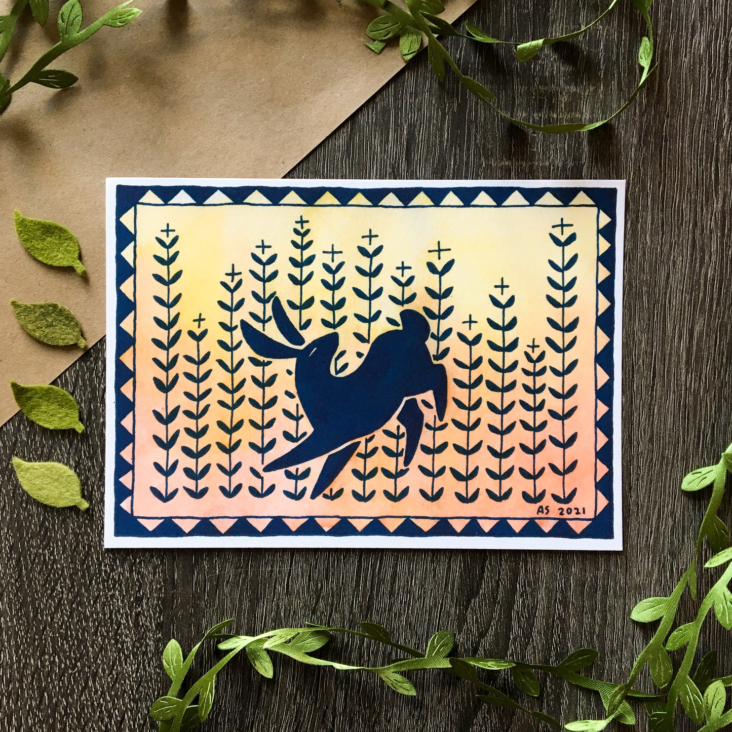 sunset rabbit art print