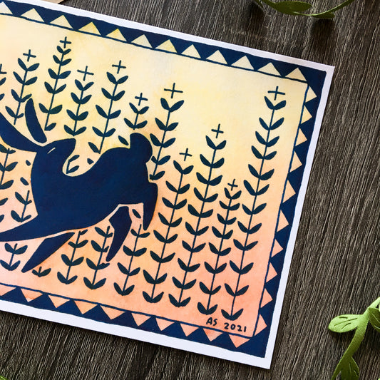 sunset rabbit art print
