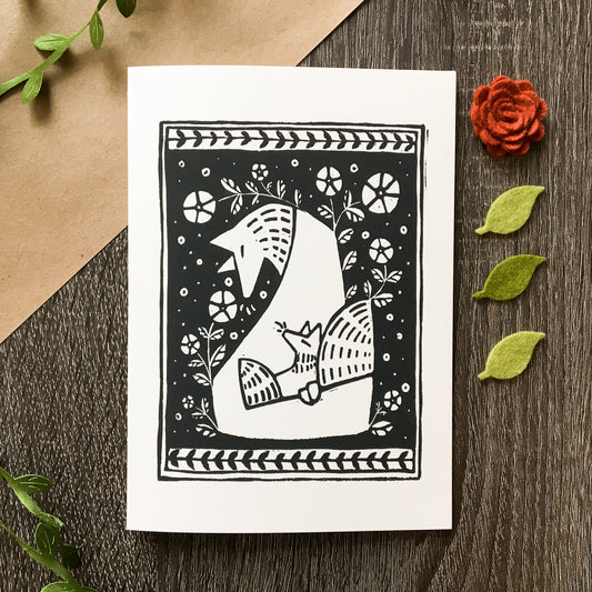 poppy fox 5x7 greeting card black and white