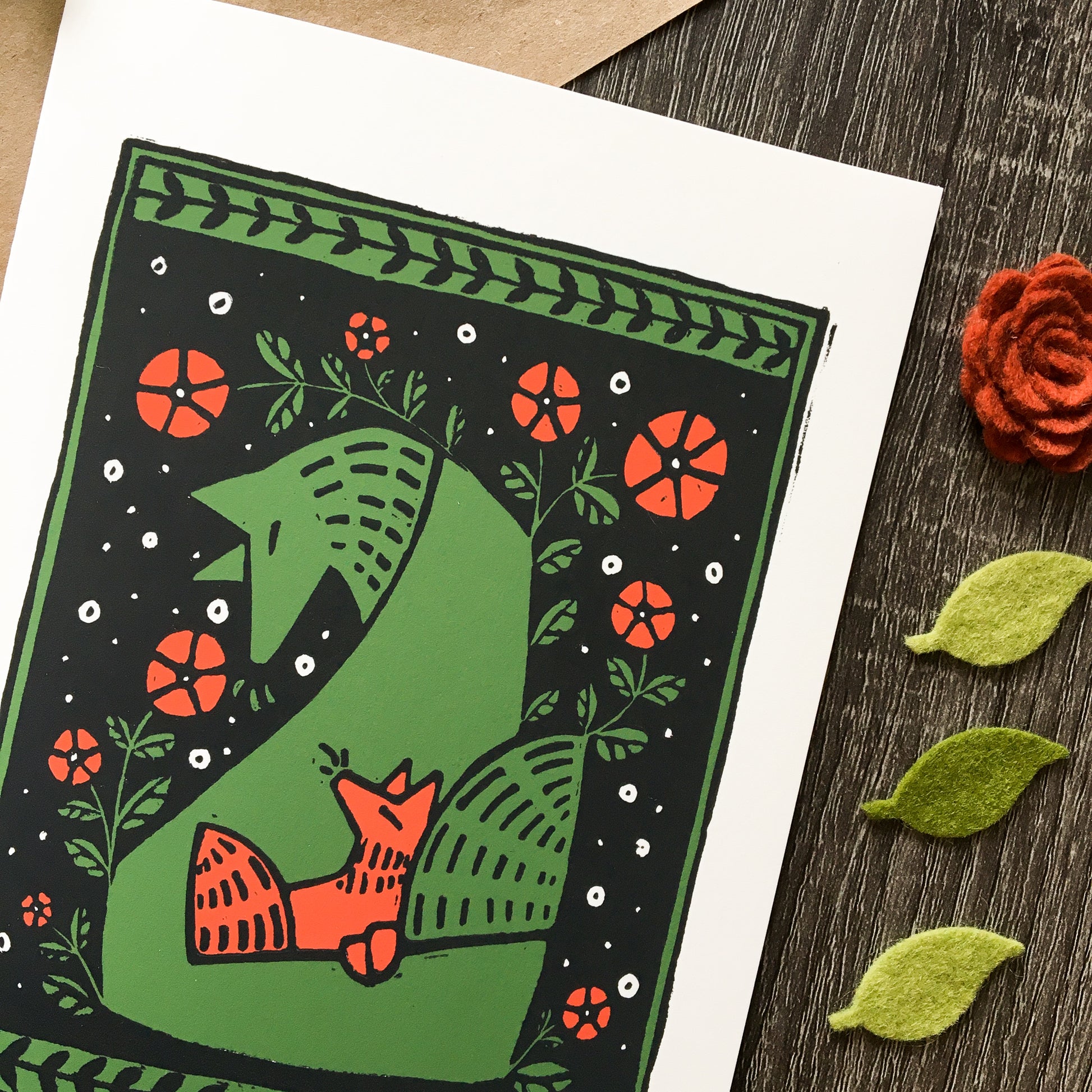 poppy fox 5x7 greeting card