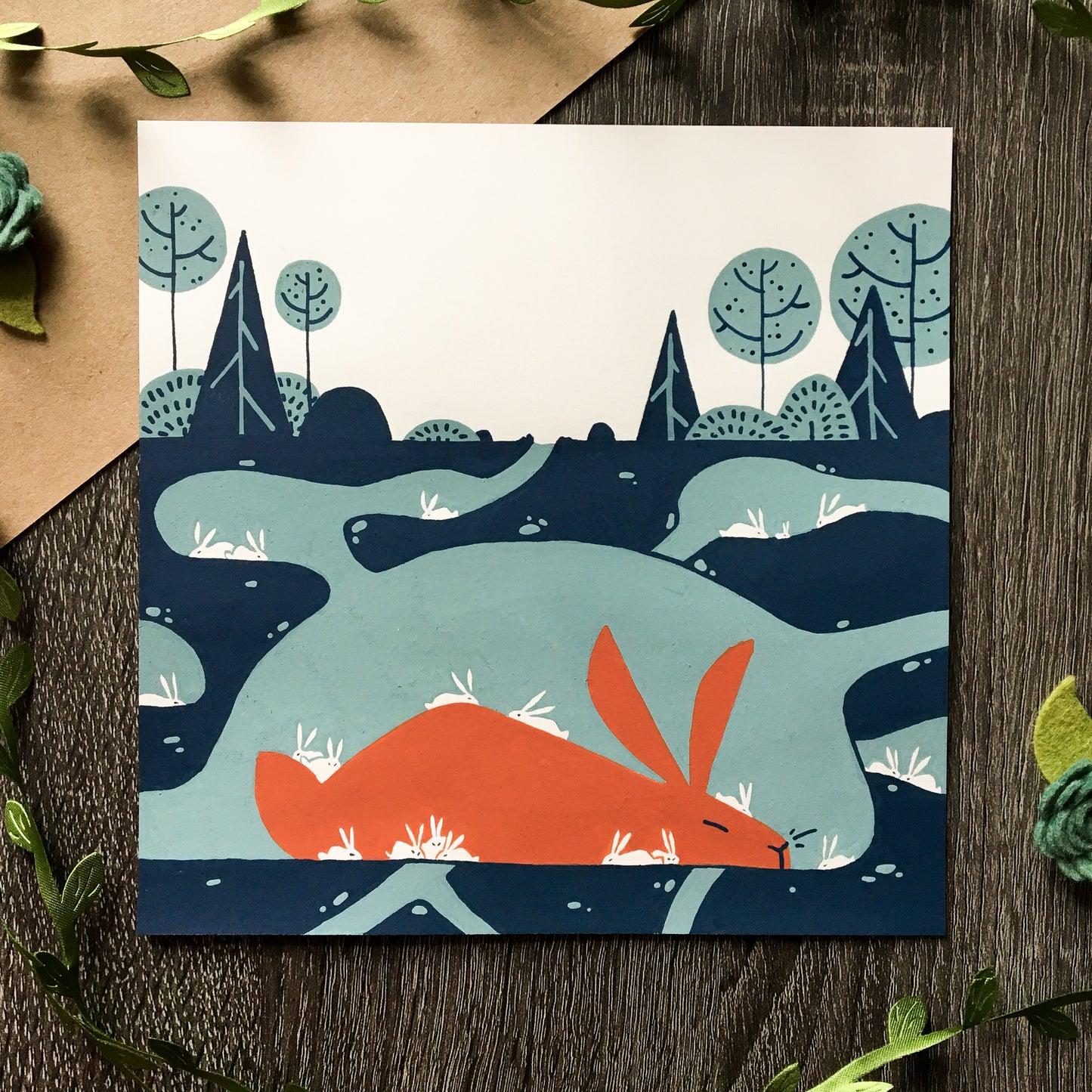red rabbit: afternoon nap original art