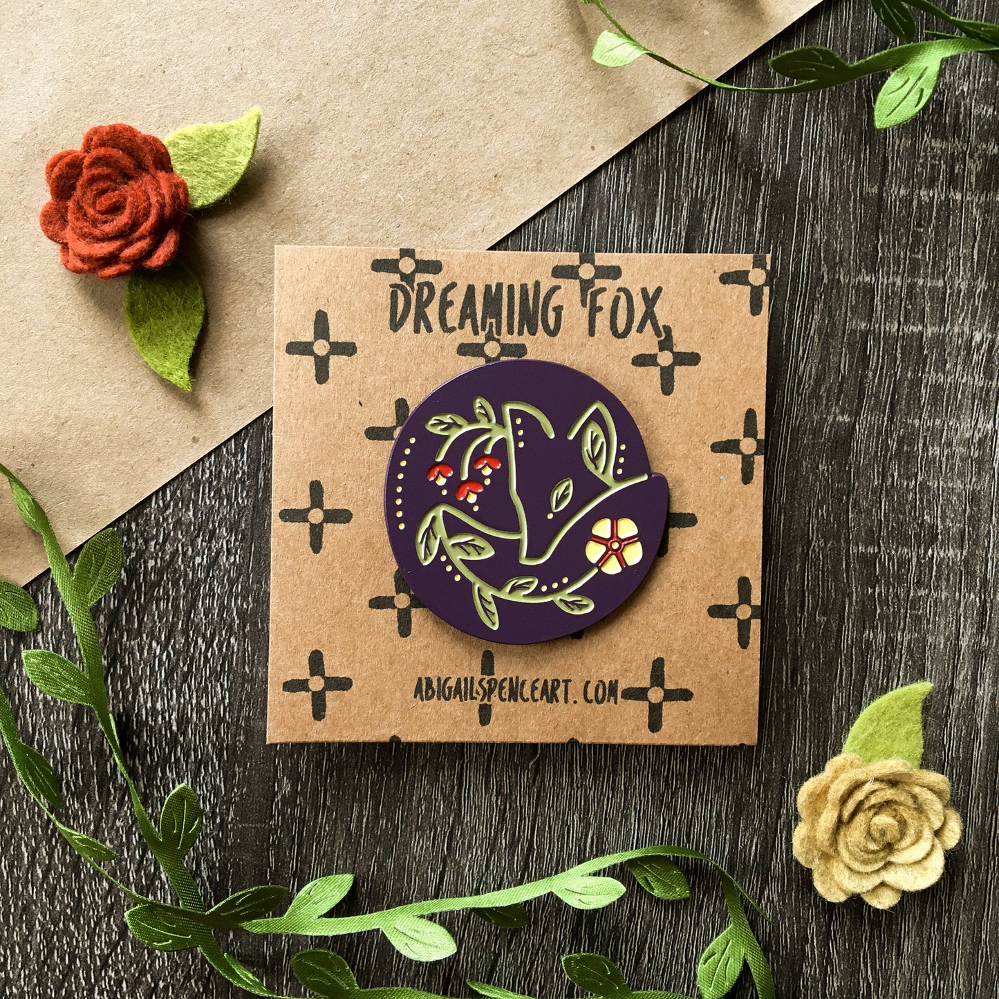 dreaming fox enamel pin