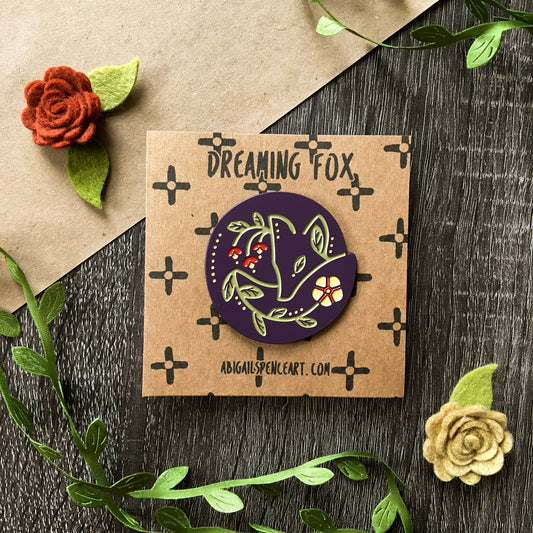 dreaming fox enamel pin