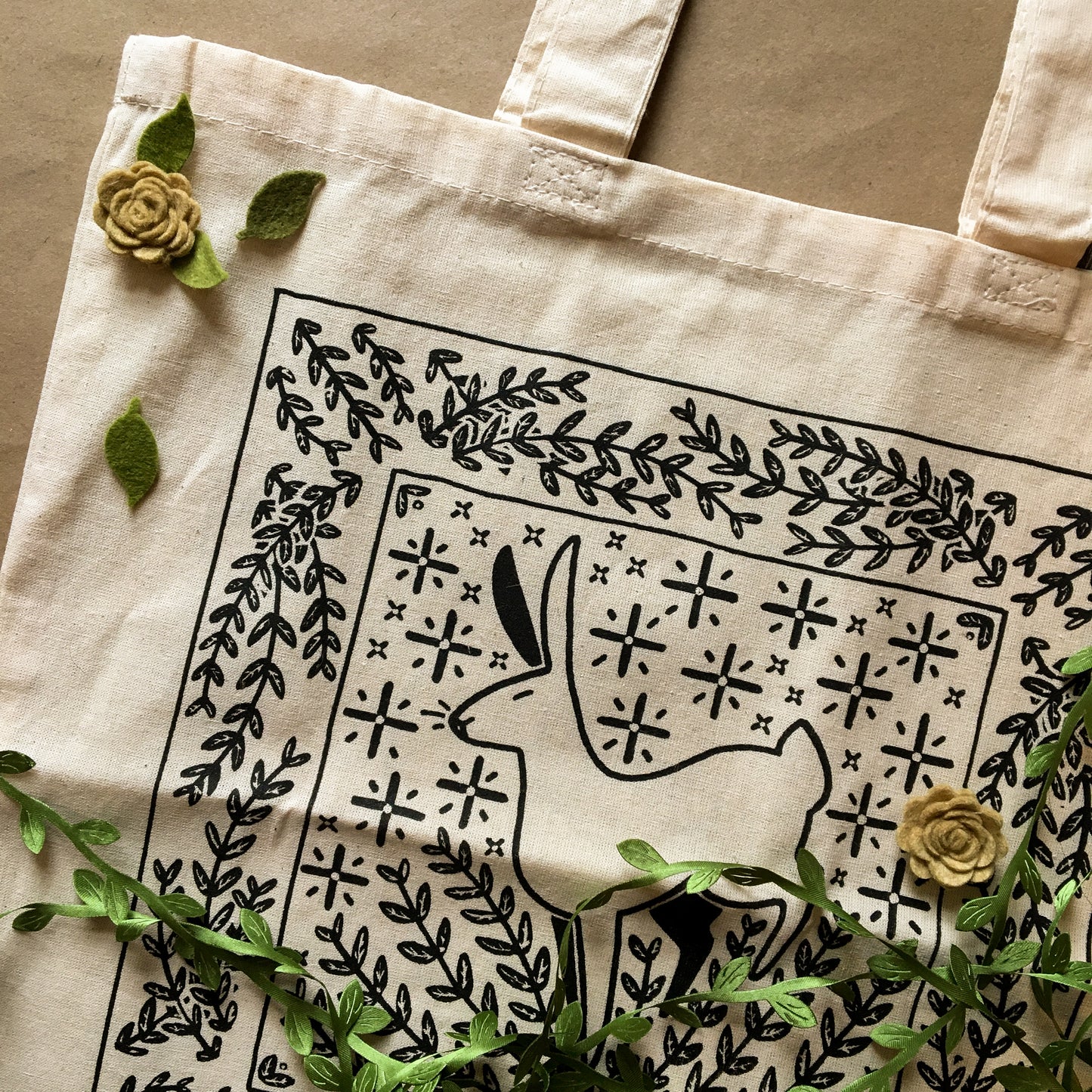 fox and rabbit tote bag