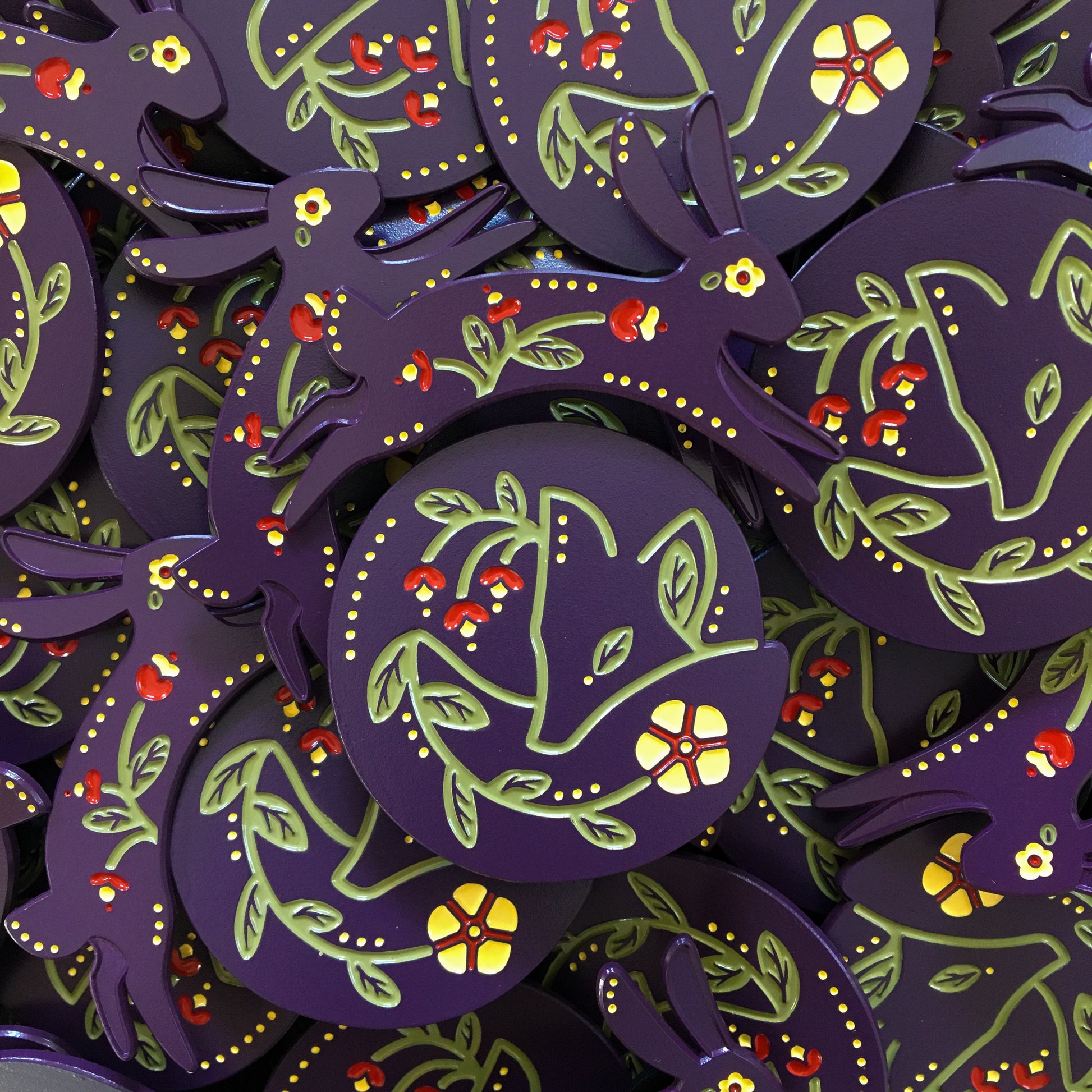 fox and rabbit enamel pin pair