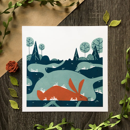 red rabbit: afternoon nap art print