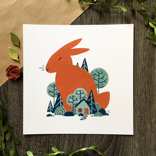 red rabbit: in the woods art print