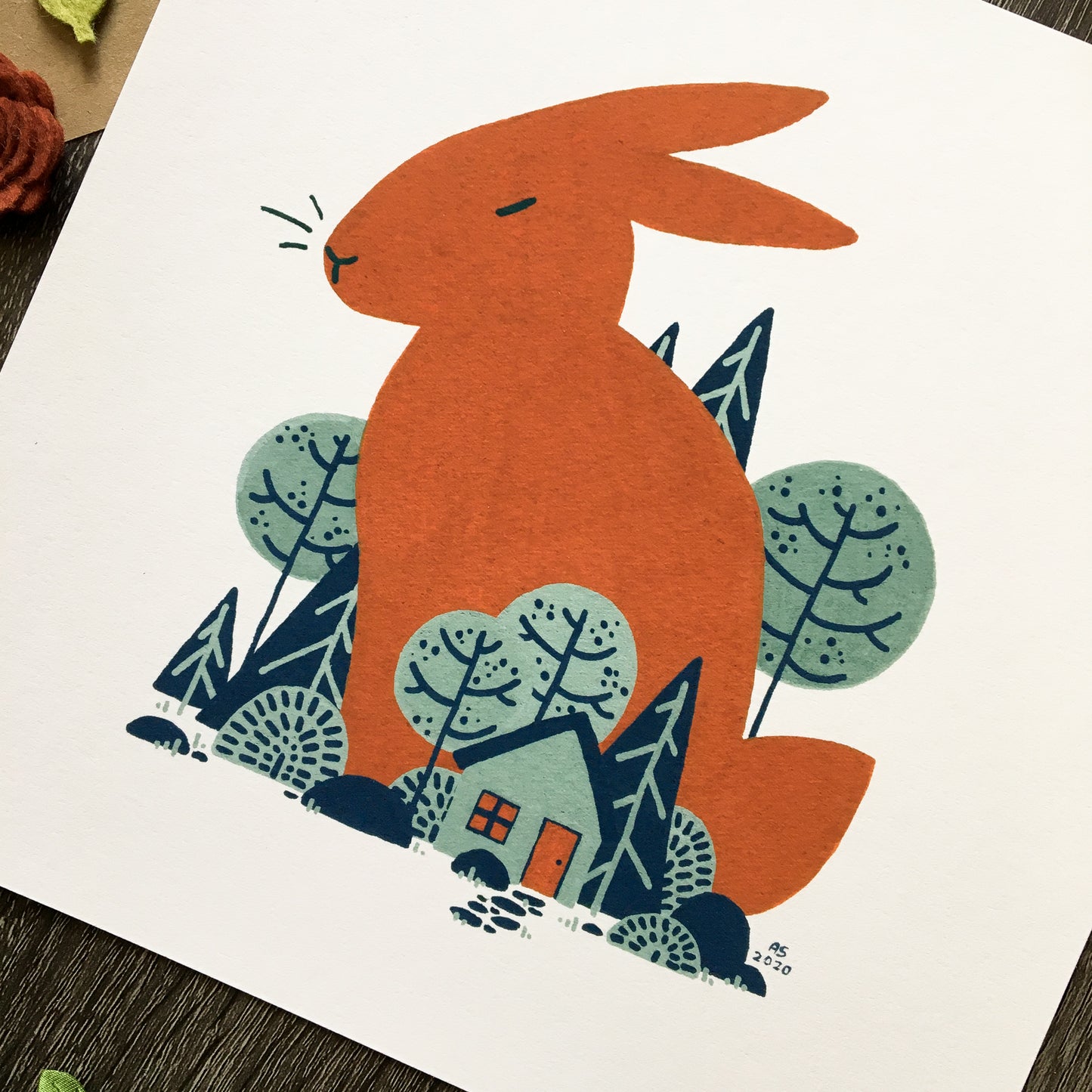 red rabbit: in the woods art print