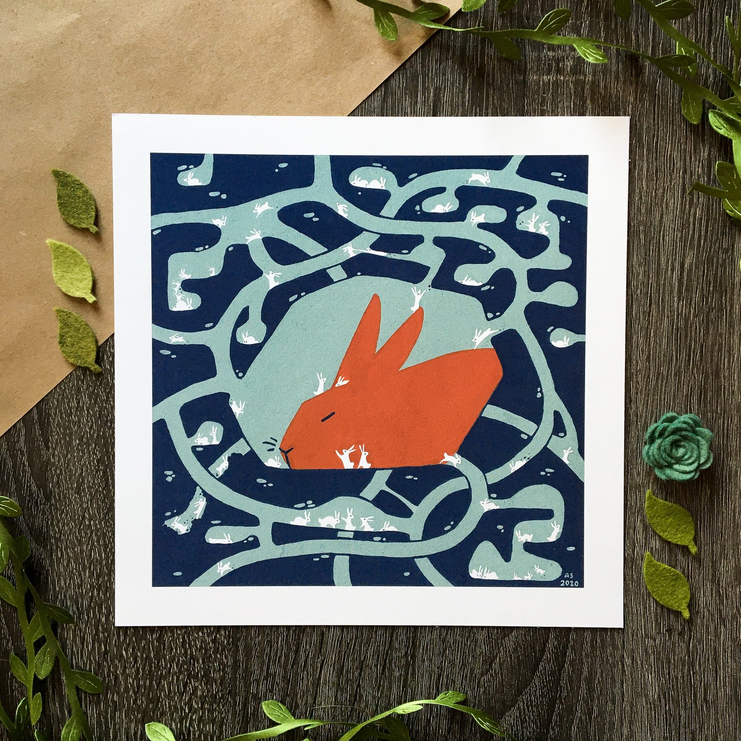 red rabbit: little city art print