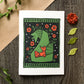 poppy fox 5x7 greeting card red and green