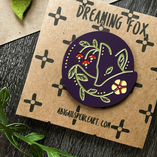 dreaming fox enamel pin