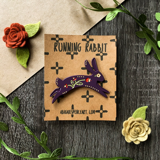 running rabbit enamel pin